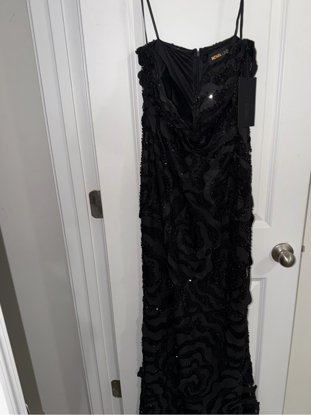 Nookie Black Beaded Floral-Pattern Maxi Dress